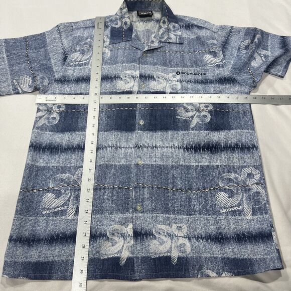 Vintage Y2K South Pole Men Logo‎ Blue Short Sleeve Hawaiian Shirt Size Medium - Picture 7 of 8